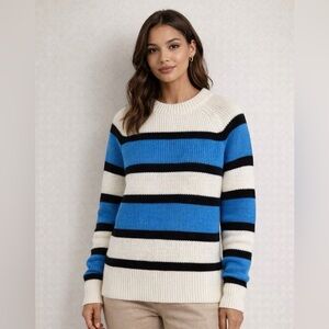 New PIOMBO Women’s Crew Neck Sweater Blue & White striped NEW WITH TAGS X-Large